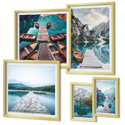 Conjunto de cuadros decorativos con paisajes de montañas y ríos