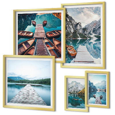Conjunto de cuadros decorativos paisajes de montaña y caminos fluviales