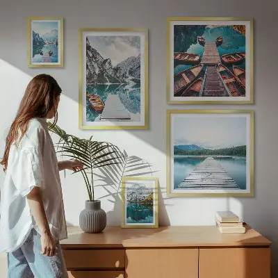 Conjunto de cuadros decorativos con paisajes de montañas y ríos