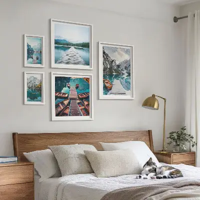 Conjunto de cuadros decorativos con paisajes de montañas y ríos