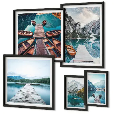 Conjunto de cuadros decorativos con paisajes de montañas y ríos