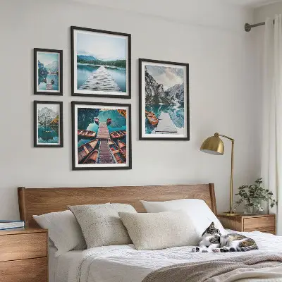 Conjunto de cuadros decorativos con paisajes de montañas y ríos