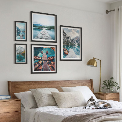 Conjunto de cuadros decorativos paisajes de montaña y caminos fluviales