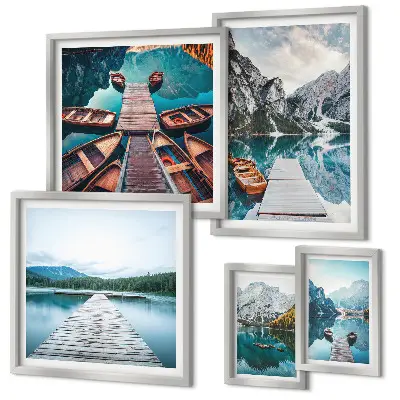 Conjunto de cuadros decorativos con paisajes de montañas y ríos