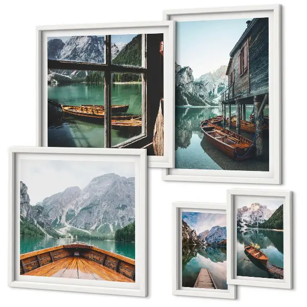 Set de 5 cuadros para salón con diseño de paisaje montañoso de lagos