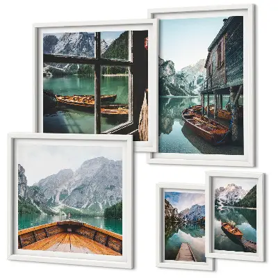 Set de 5 cuadros para salón con diseño de paisaje montañoso de lagos