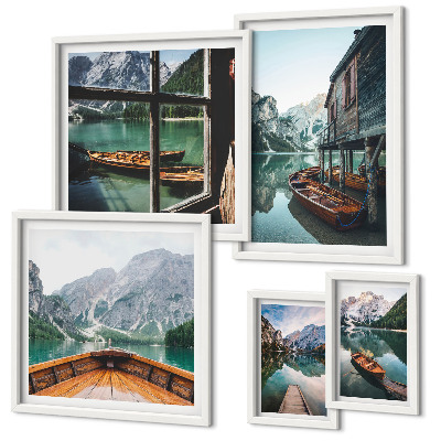 Set de 5 cuadros para salón Paisaje montañoso de lagos y paz
