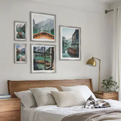 Set de 5 cuadros para salón con diseño de paisaje montañoso de lagos