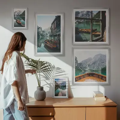 Set de 5 cuadros para salón con diseño de paisaje montañoso de lagos