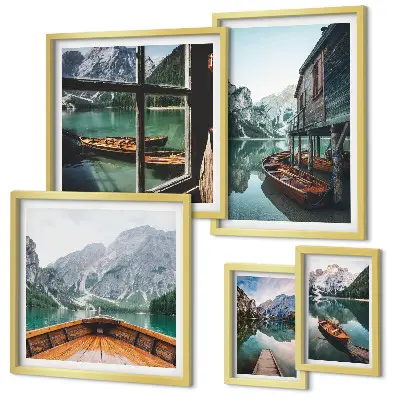 Set de 5 cuadros para salón con diseño de paisaje montañoso de lagos