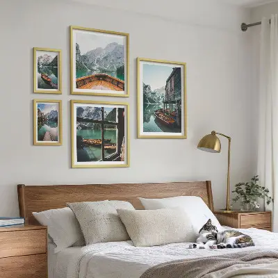 Set de 5 cuadros para salón con diseño de paisaje montañoso de lagos