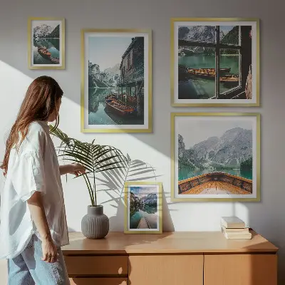 Set de 5 cuadros para salón con diseño de paisaje montañoso de lagos