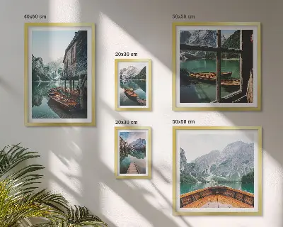 Set de 5 cuadros para salón con diseño de paisaje montañoso de lagos