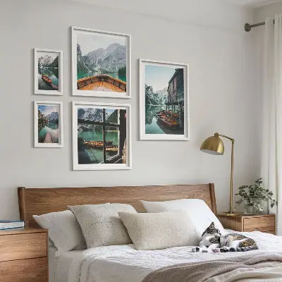 Set de 5 cuadros para salón con diseño de paisaje montañoso de lagos