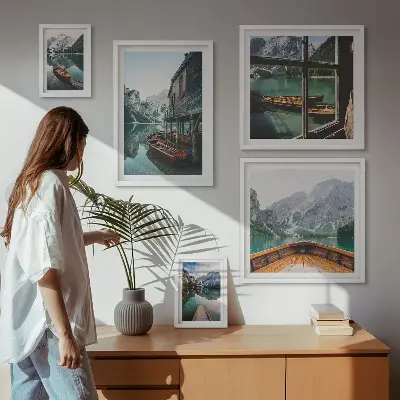 Set de 5 cuadros para salón con diseño de paisaje montañoso de lagos