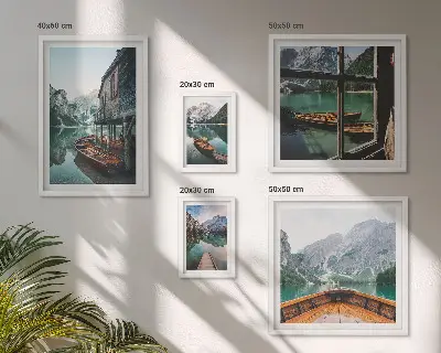 Set de 5 cuadros para salón con diseño de paisaje montañoso de lagos