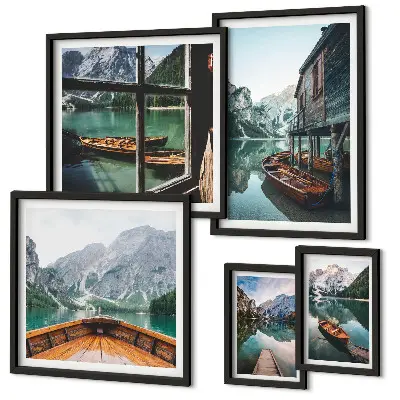 Set de 5 cuadros para salón con diseño de paisaje montañoso de lagos