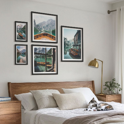 Set de 5 cuadros para salón Paisaje montañoso de lagos y paz