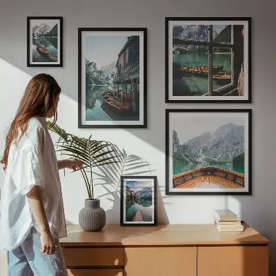 Set de 5 cuadros para salón con diseño de paisaje montañoso de lagos