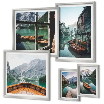 Set de 5 cuadros para salón con diseño de paisaje montañoso de lagos
