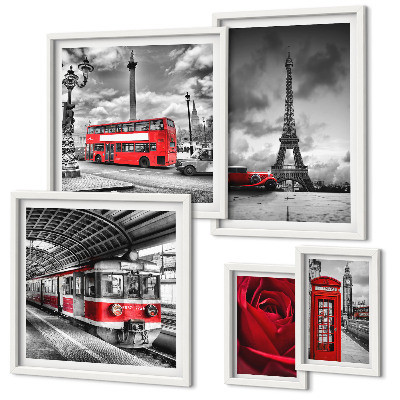 Conjunto de cuadros decorativos Iconos arquitectónicos y vehículos