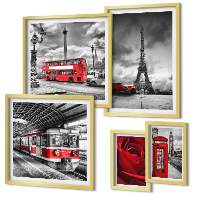 Conjunto de cuadros decorativos Iconos arquitectónicos y vehículos