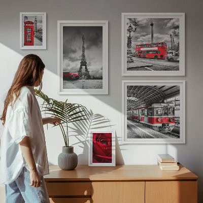 Conjunto de cuadros decorativos Iconos arquitectónicos y vehículos