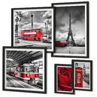 Conjunto de cuadros decorativos Iconos arquitectónicos y vehículos