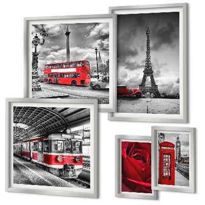 Conjunto de cuadros decorativos Iconos arquitectónicos y vehículos