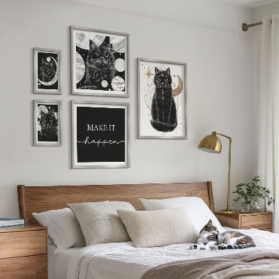 Set de 5 cuadros para salón Gatos negros espacio boho