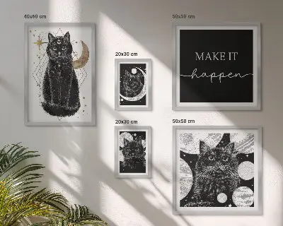 Set de 5 cuadros para salón con diseño de gatos negros estilo boho