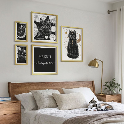 Set de 5 cuadros para salón Gatos negros espacio boho