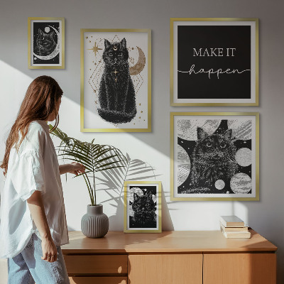 Set de 5 cuadros para salón Gatos negros espacio boho