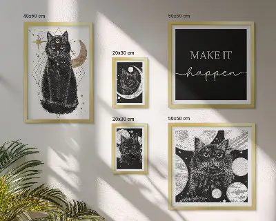 Set de 5 cuadros para salón con diseño de gatos negros estilo boho
