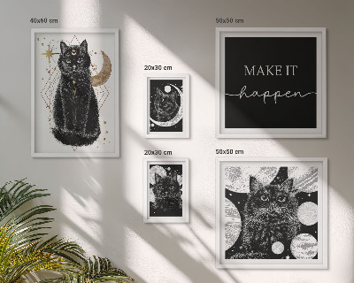 Set de 5 cuadros para salón Gatos negros espacio boho
