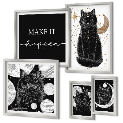 Set de 5 cuadros para salón Gatos negros espacio boho