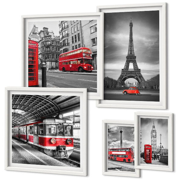 Pared galería de arte Vistas elegantes de Londres y París.
