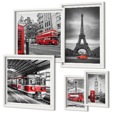 Pared galería de arte Vistas elegantes de Londres y París.