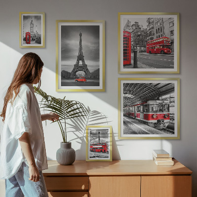Pared galería de arte Vistas elegantes de Londres y París.