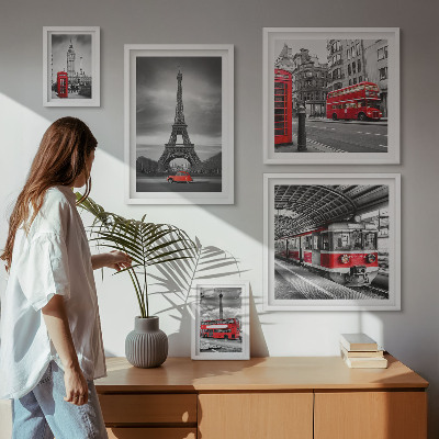Pared galería de arte Vistas elegantes de Londres y París.