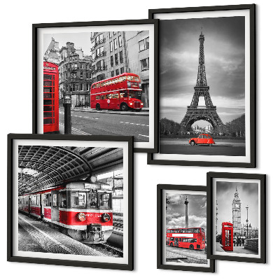 Pared galería de arte Vistas elegantes de Londres y París.