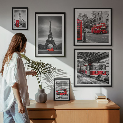Pared galería de arte Vistas elegantes de Londres y París.