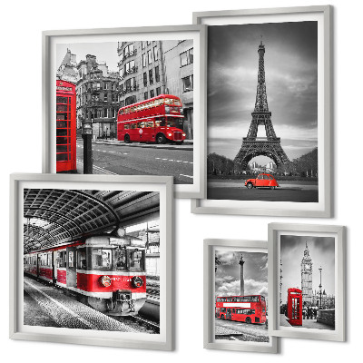 Pared galería de arte Vistas elegantes de Londres y París.