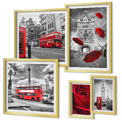 Conjunto de cuadros decorativos Motivos londinenses con detalles en rojo