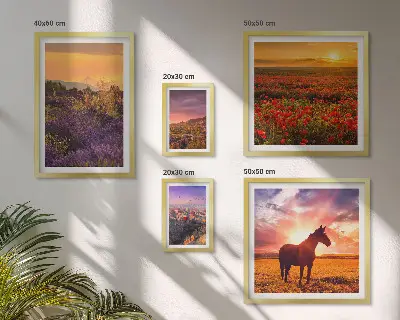 Set de 5 cuadros para salón con paisajes naturales de caballos y flores