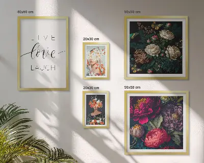 Pared galería de arte con eslóganes motivacionales florales