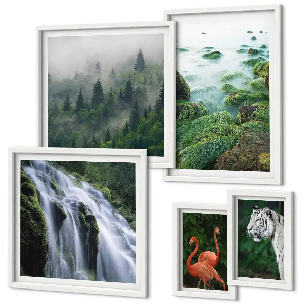 Set de 5 cuadros para salón con motivos de naturaleza, animales salvajes y paisajes