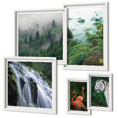 Set de 5 cuadros para salón con motivos de naturaleza, animales salvajes y paisajes