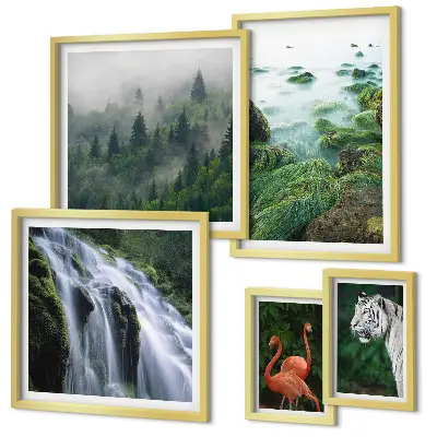 Set de 5 cuadros para salón con motivos de naturaleza, animales salvajes y paisajes