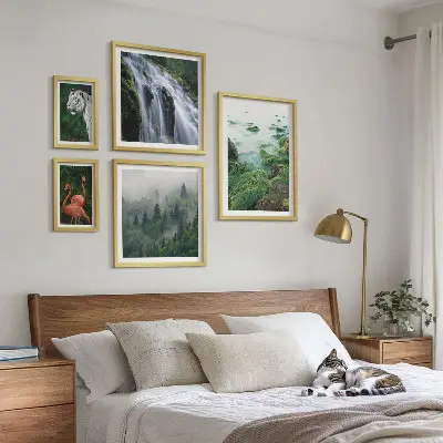 Set de 5 cuadros para salón con motivos de naturaleza, animales salvajes y paisajes